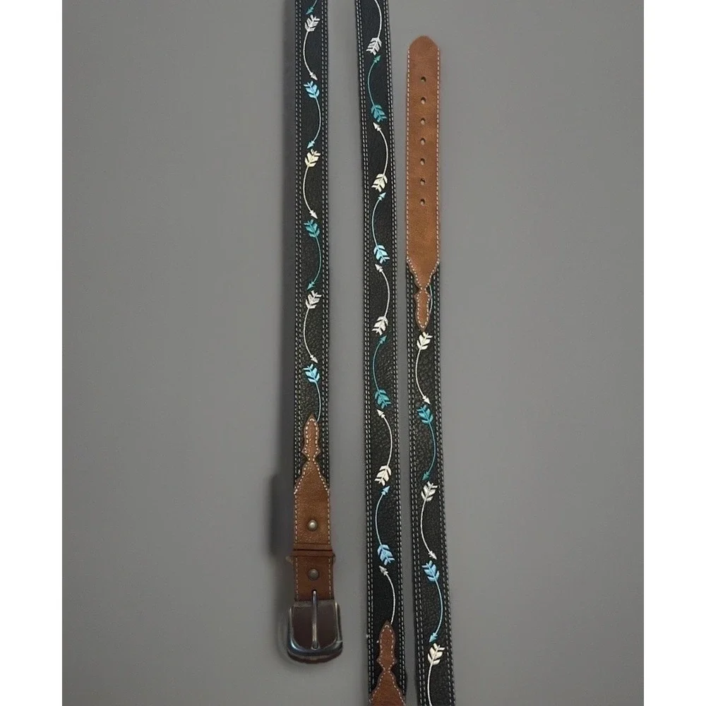 Western Leather Belt  Silver & Turquoise Design Girls Small 20